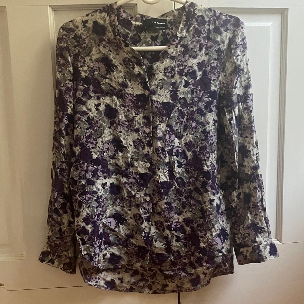 The Kooples Purple and Gray Floral Long Sleeve Blouse